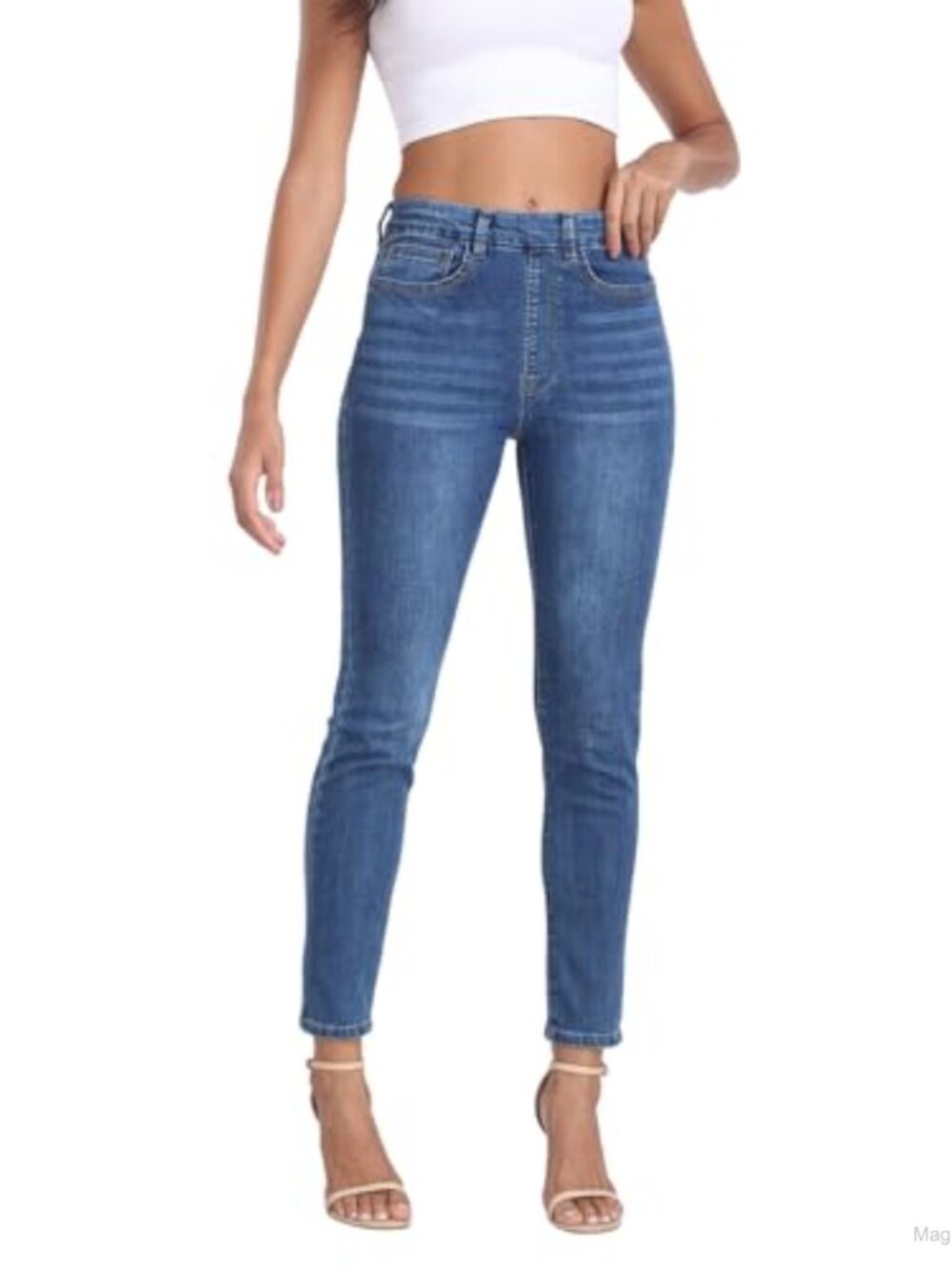 High Waist Stretchy Skinny Jeans Cropped Pull On Denim Jeggings Pockets